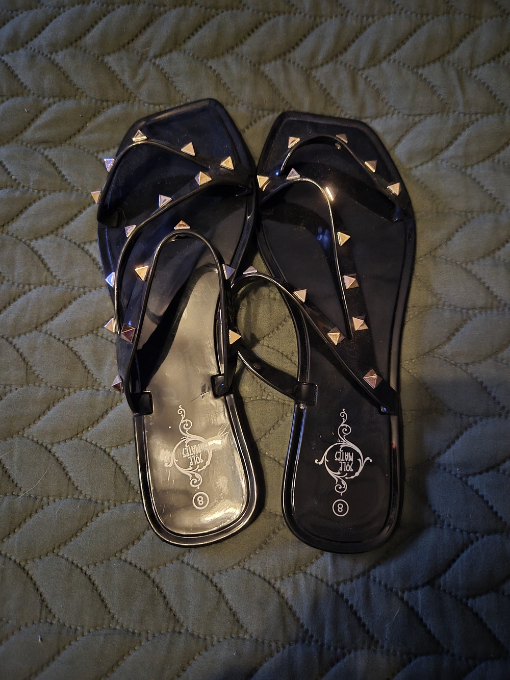 Sole Mates Black Studded Jelly Flip Flops